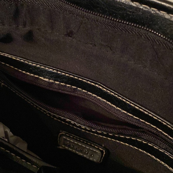 Strada handbag with black and cream zebra print. Two zippered pockets on front. - Picture 6 of 10